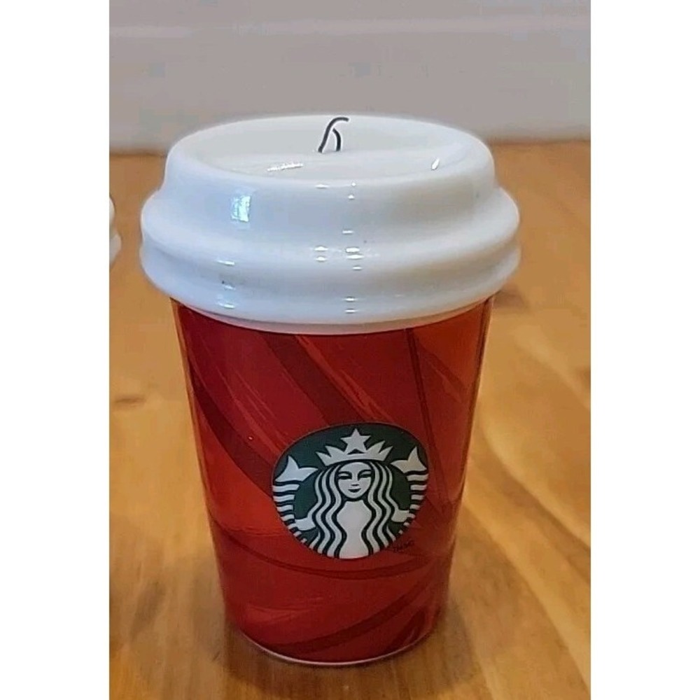Starbucks Holiday Ceramic Mini Travel Mug Ornaments 2006 2008 2014 Set of 3 Red - Picture 4 of 8